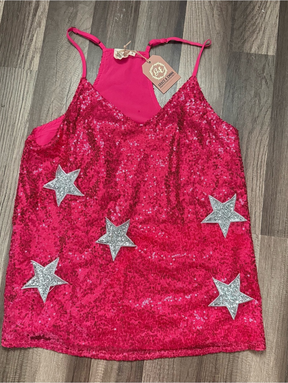 Sequin Hot Pink Star Appliqué Cami Tank - Girls